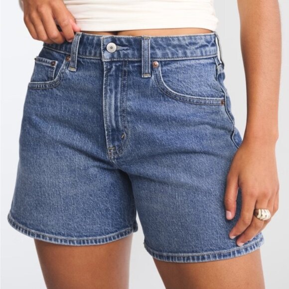 A&F Classic Blue Women's Curve Love High Rise Dad Shorts size 27 - Picture 1 of 12